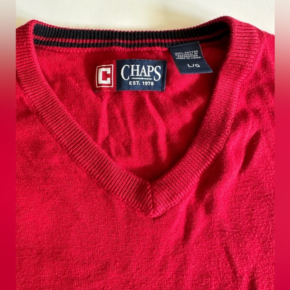 Chaps V Neck Sleeveless Lightweight Red Sweater Mens Large Navy Chest Emblem - Picture 6 of 9